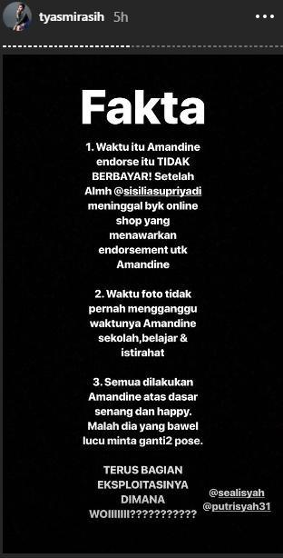 Tyas Mirasih bicara soal tuduhan eksploitasi anak. (Instagram Story Tyas Mirasih)