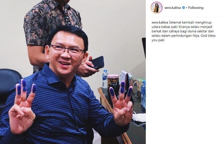 Artis menyambut kebebasan Ahok dari Marko Brimob. [instagram]