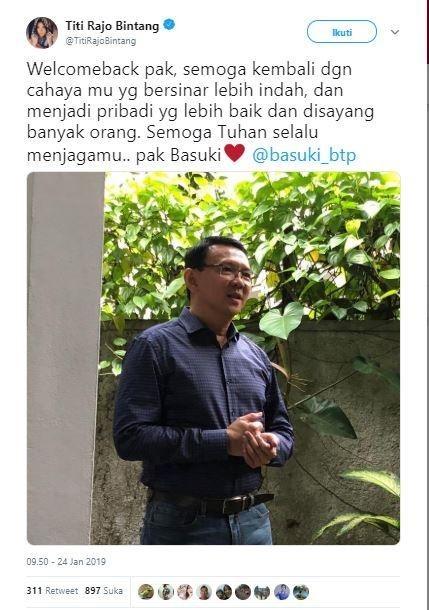 Artis menyambut kebebasan Ahok dari Marko Brimob. [instagram]