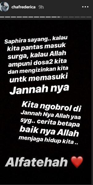 Ungkapan Chacha Frederica untuk mendiang Saphira Indah. [instagram/chafrederica]