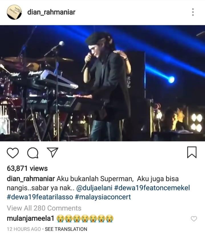 Mulan Jameela ikut nangis melihat Dul Jaelani tersedu-sedu di konser Dewa 19. [instagram/dian_rahmaniar]