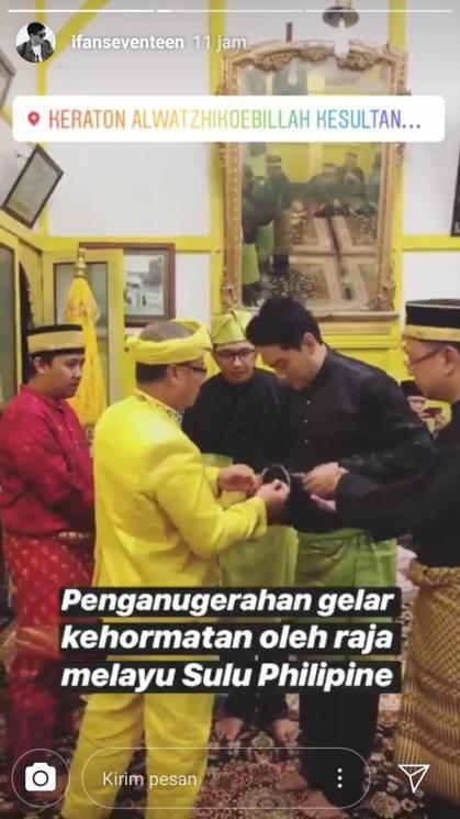 Ivan Seventeen mendapat gelar kehormatan dari Raja Melayu Sulu di Filipina. (Instagram)