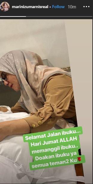 Ibunda Marini Zumarnis meninggal dunia. [instagram/marinizumarnisreal]