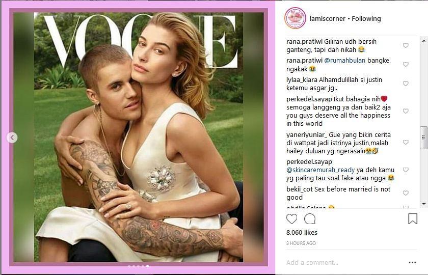 Justin Bieber dan Hailey Baldwin di Majalah Vogue [ig @lamiscorner]