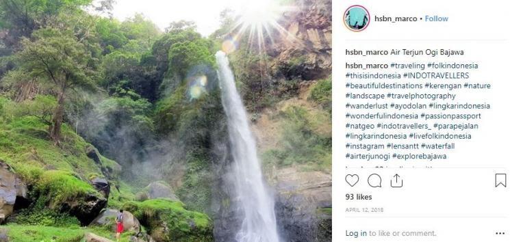 Air terjun Ogi di Pulau Flores, Nusa Tenggara Timur, menyajikan pemandangan indah dan suasana adem. (Instagram)