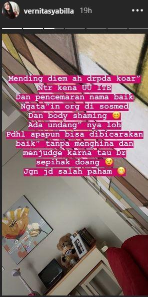 Perempuan diduga selingkuhan Richie vokalis Five Minutes angkat bicara. [instagram/vernitasyabilla]