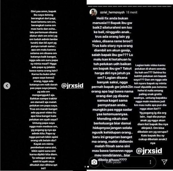 Azriel Hermansyah naik pitam karena ayahnya terus menerus diserang Jerinx SID. [instagram/makrumpita]