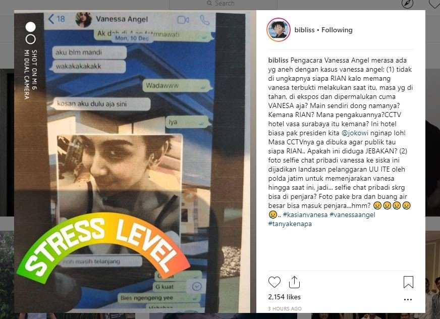 Unggahan Bibi terkait Vanessa Angel. [Instagram]