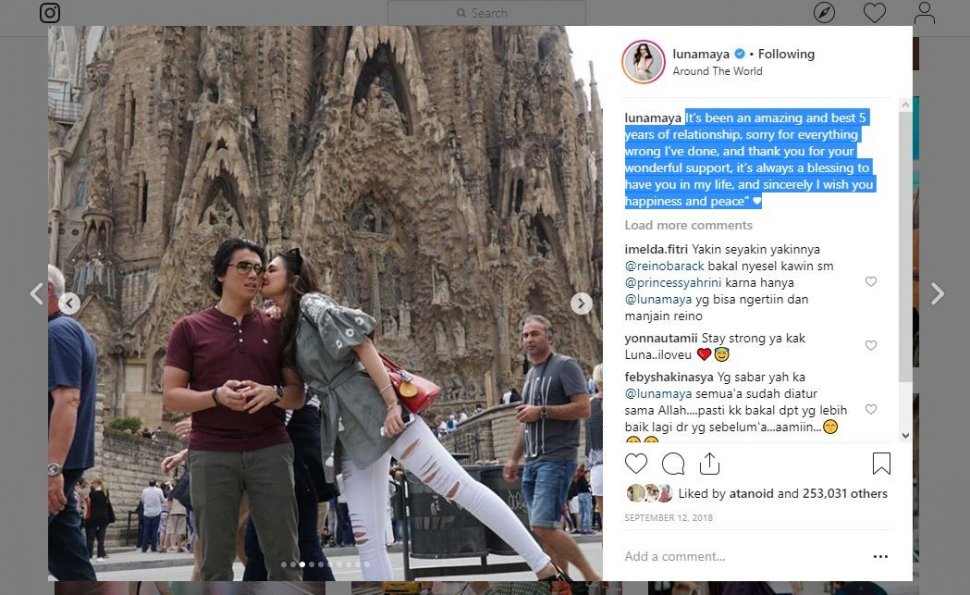 Unggahan kenangan Reino Barack di Instagram Luna Maya. [Instagram]