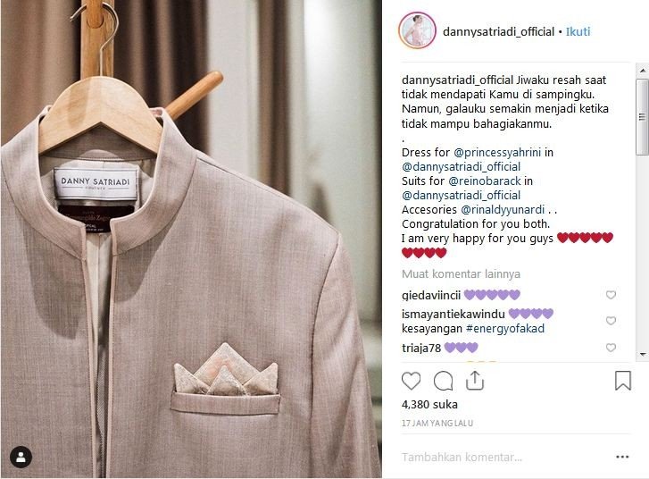 Danny Satriadi jadi perancang baju nikah Syahrini-Reino [ig@dannysatriadi_official]