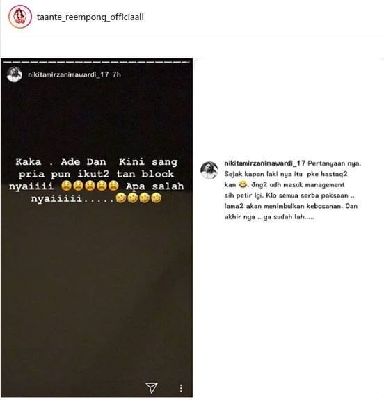 Sindiran Nikita Mirzani untuk Reino Barack dan Syahrini? [instagram/taante_reempong_officiaall]