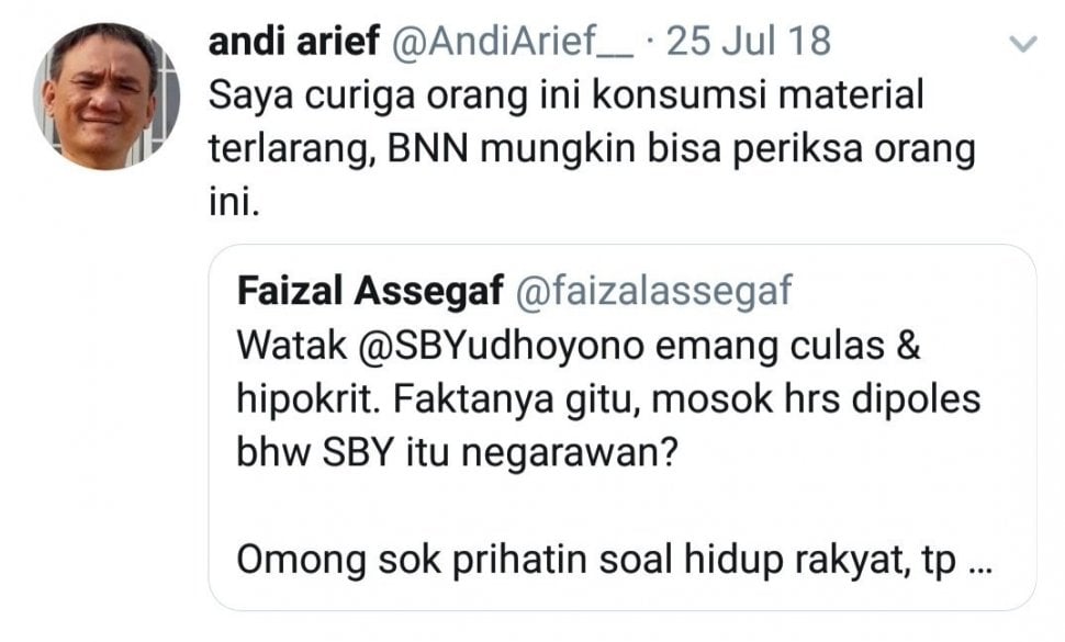 Tudingan Andi Arief untuk Faizal Assegaf. [Twitter]