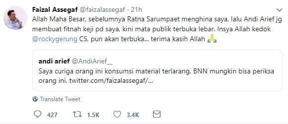 Tanggapan Faizal Assegaf soal penangkapan Andi Arief. [Twitter]