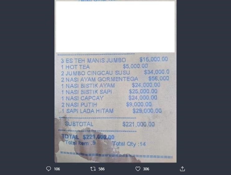 Tagihan Restoran Pakai Dolar (twitter.com/BNGPY)