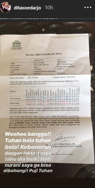 Dita Soedarjo ikut komentari hasil tes DNA Denny Sumargo. [instagram/ditasoedarjo]