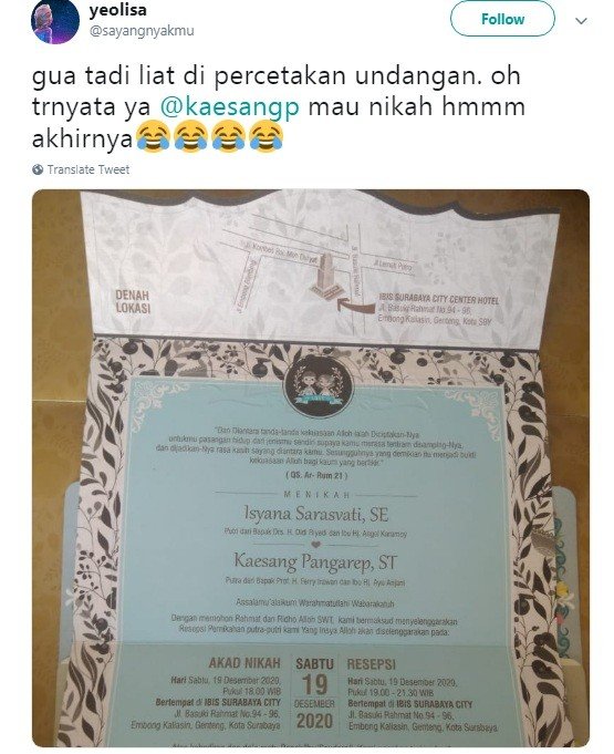 Undangan pernikahan Isyana dan Kaesang [Twitter/@sayangnyakamu]