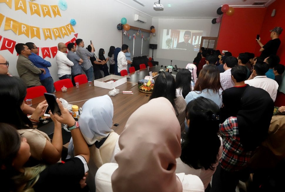 Acara perayaan ulang tahun ke-5 Suara.com di kantor Jalan Sisingamangaraja, Jakarta, Senin (11/3/2019). [Suara.com / Muhaimin A Untung]