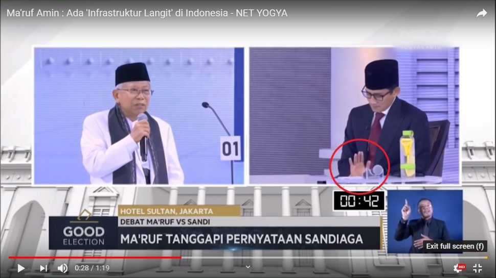 Debat Maruf Amin dan Sandiaga Uno. [Youtube]