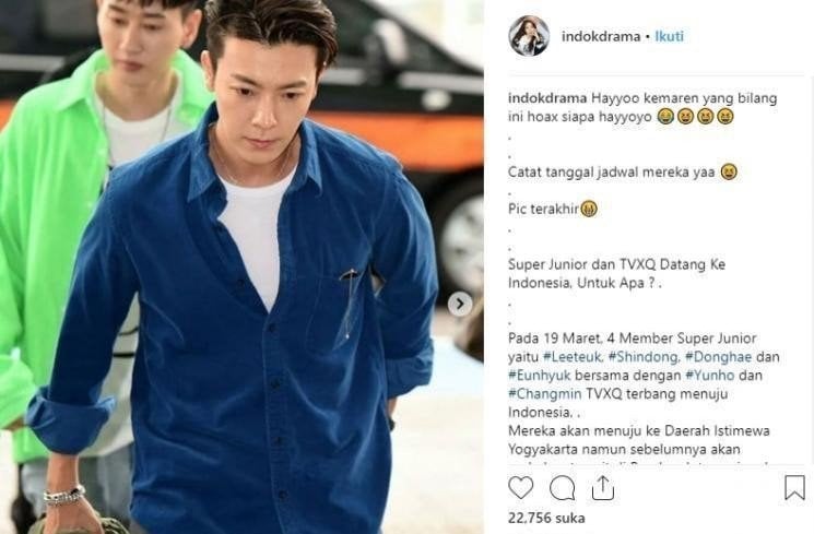 Super Junior dan TVXQ terlihat di bandara Incheon siap menuju Indonesia (Instagram/@indokdrama)