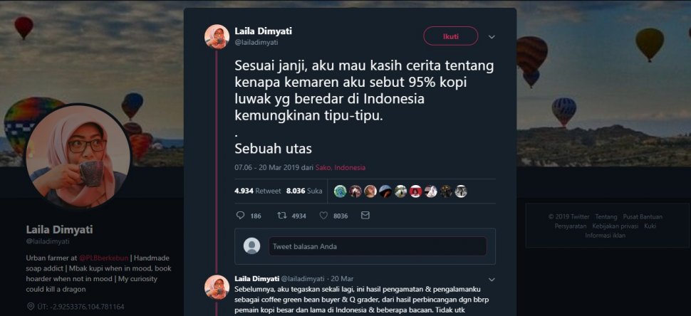 Kopi Luwak di Indonesia Diduga Palsu, Ini Alasannya. (twitter.com/lailadimyati)