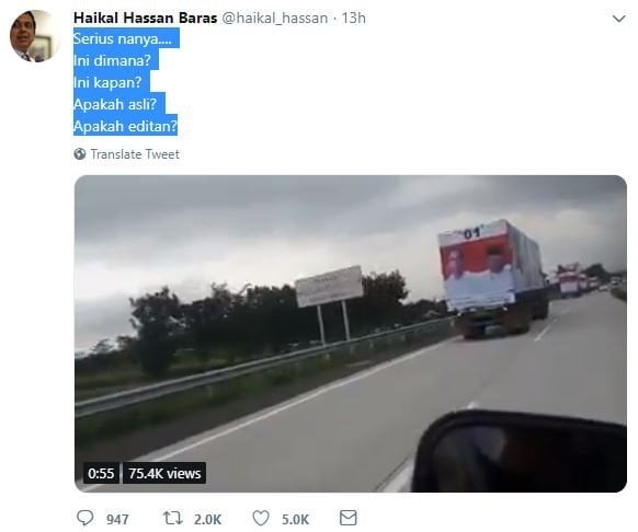 Rekaman truk kontainer bergambar Jokowi - Maruf. [Twitter]