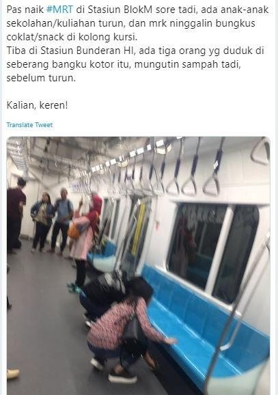 Penumpang MRT Punguti Sampah Penumpang Lain (twitter.com/hareeharee)