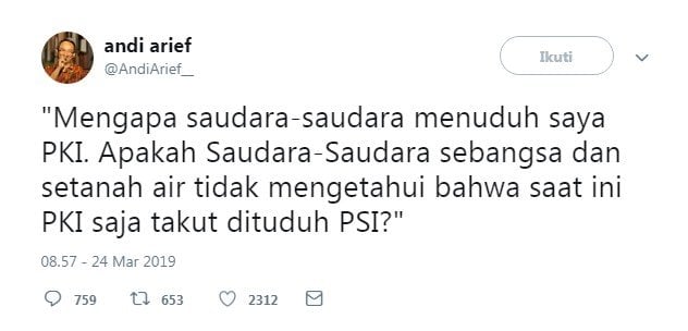 cuitan Andi Arief menyindir PSI (Twitter)