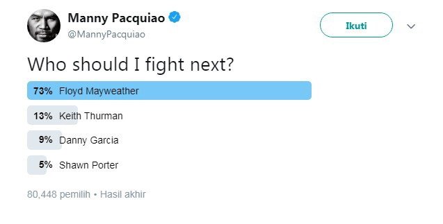 Hasil polling Manny Pacquiao. [Twitter@MannyPacquiao]