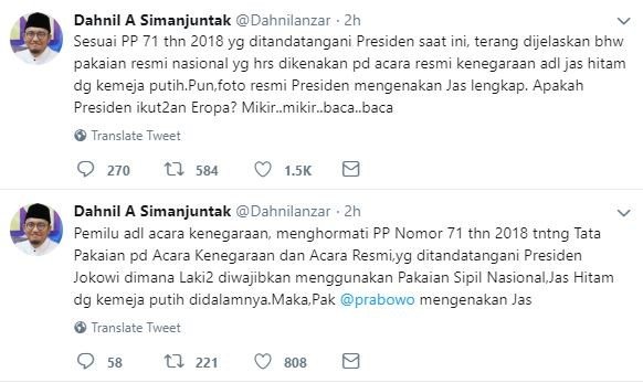 Kicauan Dahnil Anzar Simanjuntak. [Twitter]