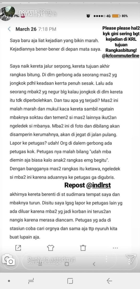 Curhat wanita diancam di KRL. [Twitter]