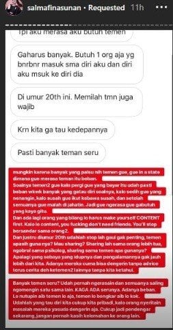 Salmafina balas pertanyaan netizen lewat Insta Story. 