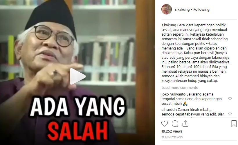 Video rekayasa yang fitnah Gus Mus. [Instagram]