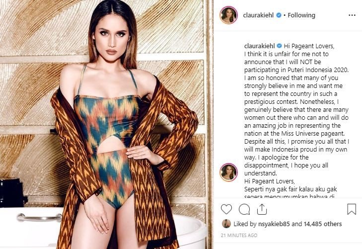 Cinta Laura menegaskan tak akan ikut ajang Puteri Indonesia. [instagram/claurakiehl]