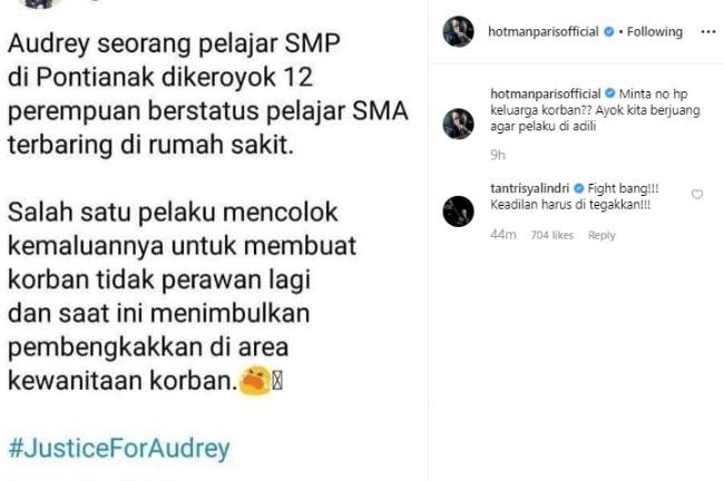 Dukungan selebritis terhadap Audrey, korban bullying di Pontianak, Kalimantan Barat. [instagram]