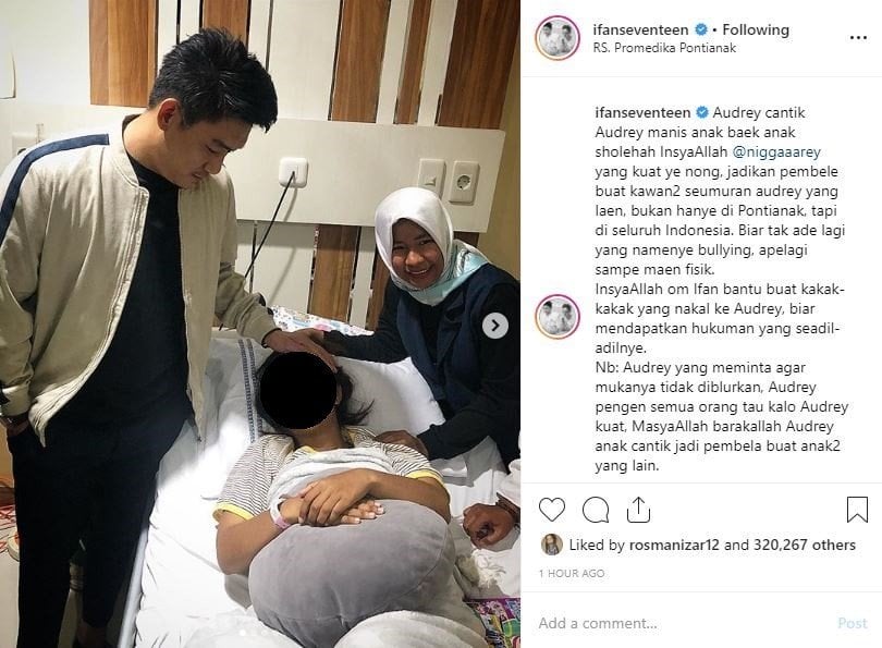 Ifan Seventeen menjenguk Audrey, korban bullying di Pontianak, Kalimantan Barat. [instagram/ifanseventeen]