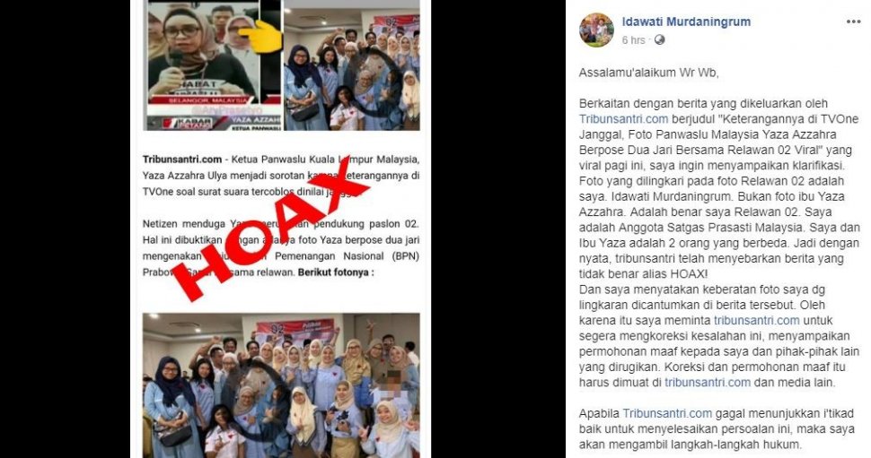 Postingan Idawati Murdaningrum. [Facebook]