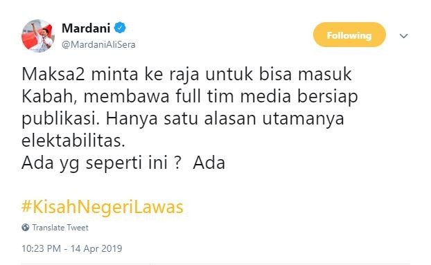 Cuitan Mardani Ali Sera. [Twitter]