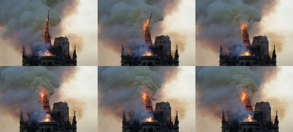 Kumpulan foto-foto Gereja Katedral Notre Dame di Paris terbakar pada Senin (15/4/2019). Dibangun pada 1163, gereja ini telah mengalami banyak perubahan dan mengalami masa-masa kelam. [AFP/Geoffroy van der Hasselt]