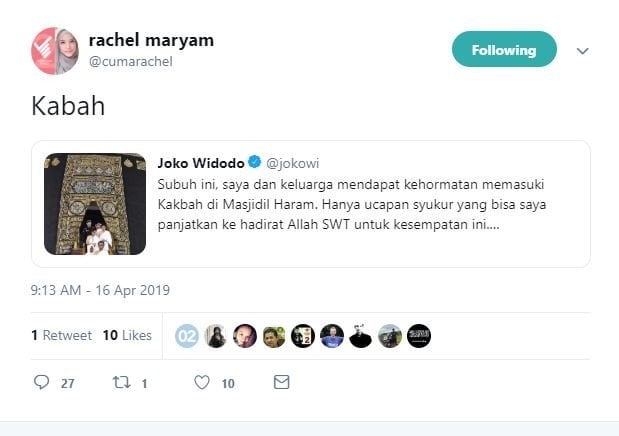 Rachel Maryam merevisi cuitan Jokowi. [Twitter]