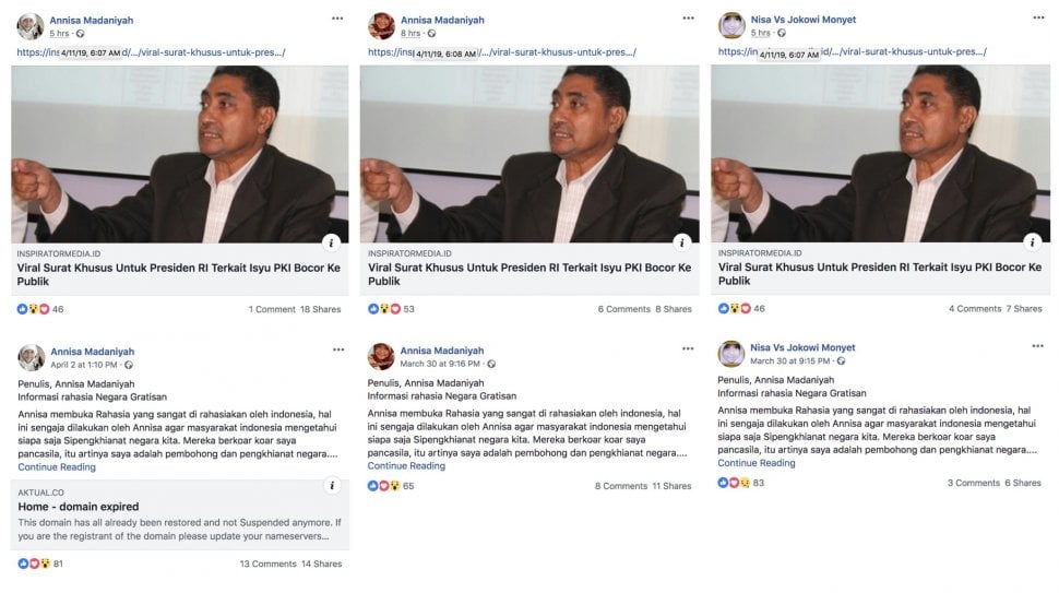 Contoh hoaks yang disebarkan oleh jaringan laman, grup, dan akun Facebook pendukung Prabowo. [Dok Digital Forensic Research Lab]