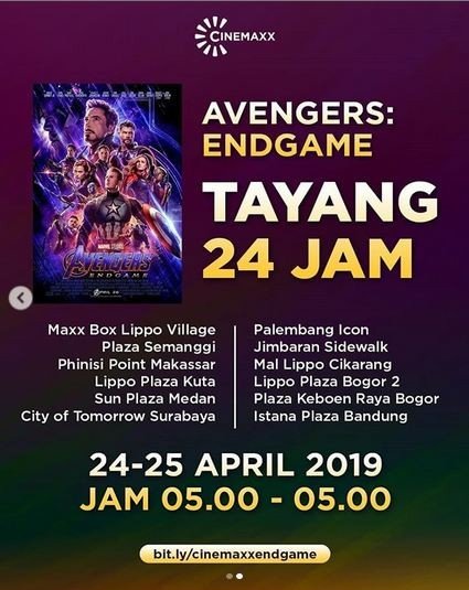 Perang penayangan film Avengers: Endgame di bioskop [Instagram]