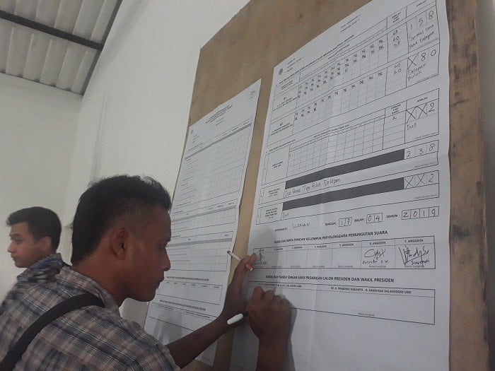 Capres dan Cawapres nomor urut 2 Prabowo Subianto – Sandiaga Uno kalah di TPS tempat Dewan Kehormatan PAN Amien Rais memberikan hak pilihnya, TPS 123 Condongcatur, Depok, Sleman, Yogyakarta, Rabu (17/4/2019). [Suara.com/Sri Handayani]