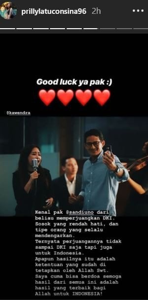 Prilly Latuconsina membuka soso Sandiaga Uno yang ia kenal. [instagram/prillylatuconsina96]