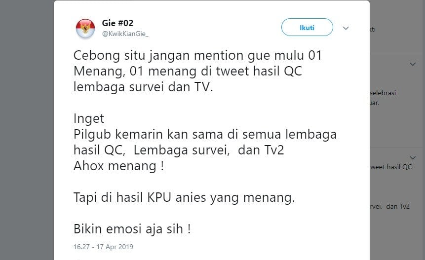 Kwik Kian Gie geram di-mention pendukung Jokowi-Maruf (Twitter)