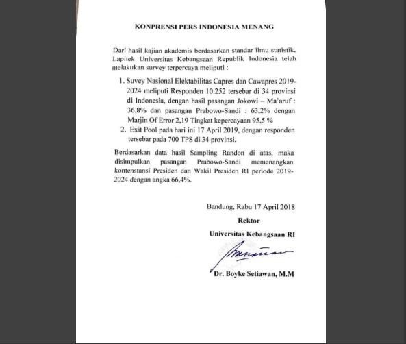 Surat yang diunggah Yunarto Wijaya. [Twitter]