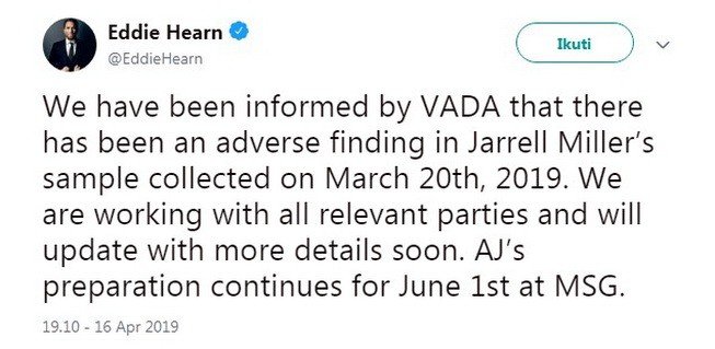 Cuitan promotor tinju Eddie Hearn. [Twitter@EddieHearn]