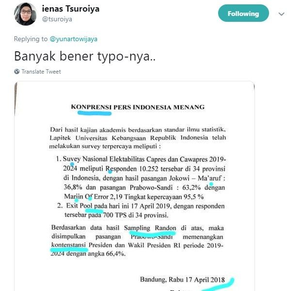 Kicauan yang diunggah Ienas Tsuroiya. [Twitter]