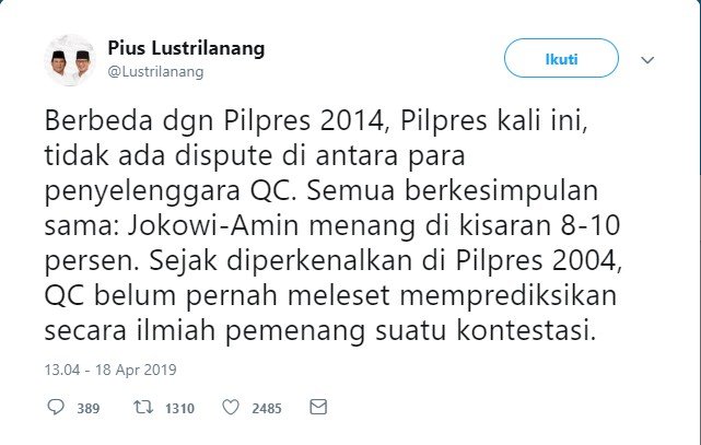 Cuitan Pius Lustrilanang (Twitter)