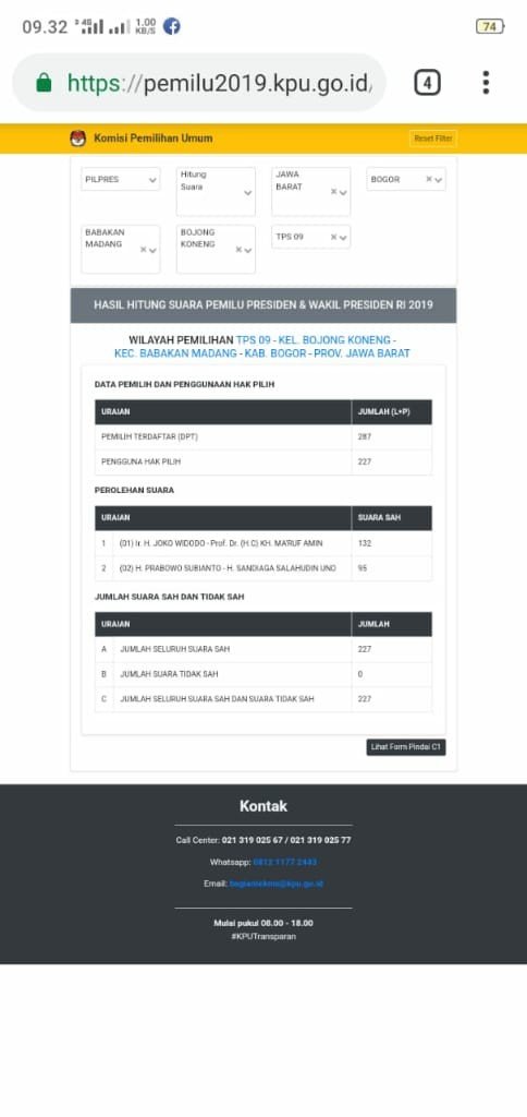 KPUD Kabupaten Bogor salah input data Prabowo - Sandiaga di aplikasi Situng Pemilu 2019.