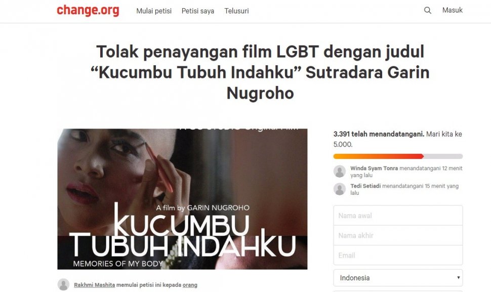 Bidik layar petisi boikot film Kucumbu Tubuh Indahku [change.org]